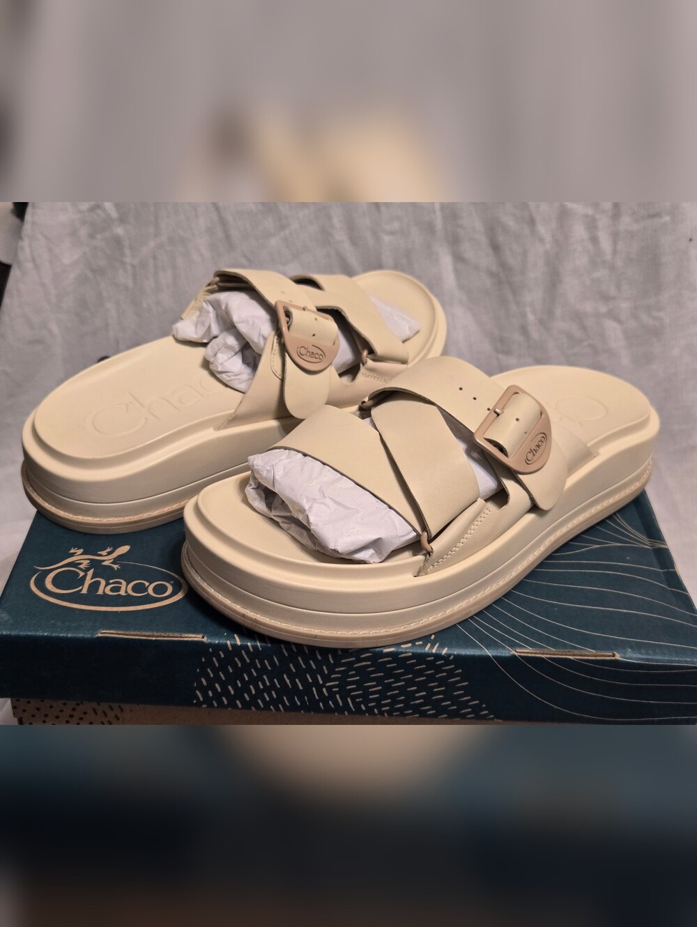 Chaco Townes Midform Platform Slide Sandal Women Sz 11 Cream Chunky Buckle